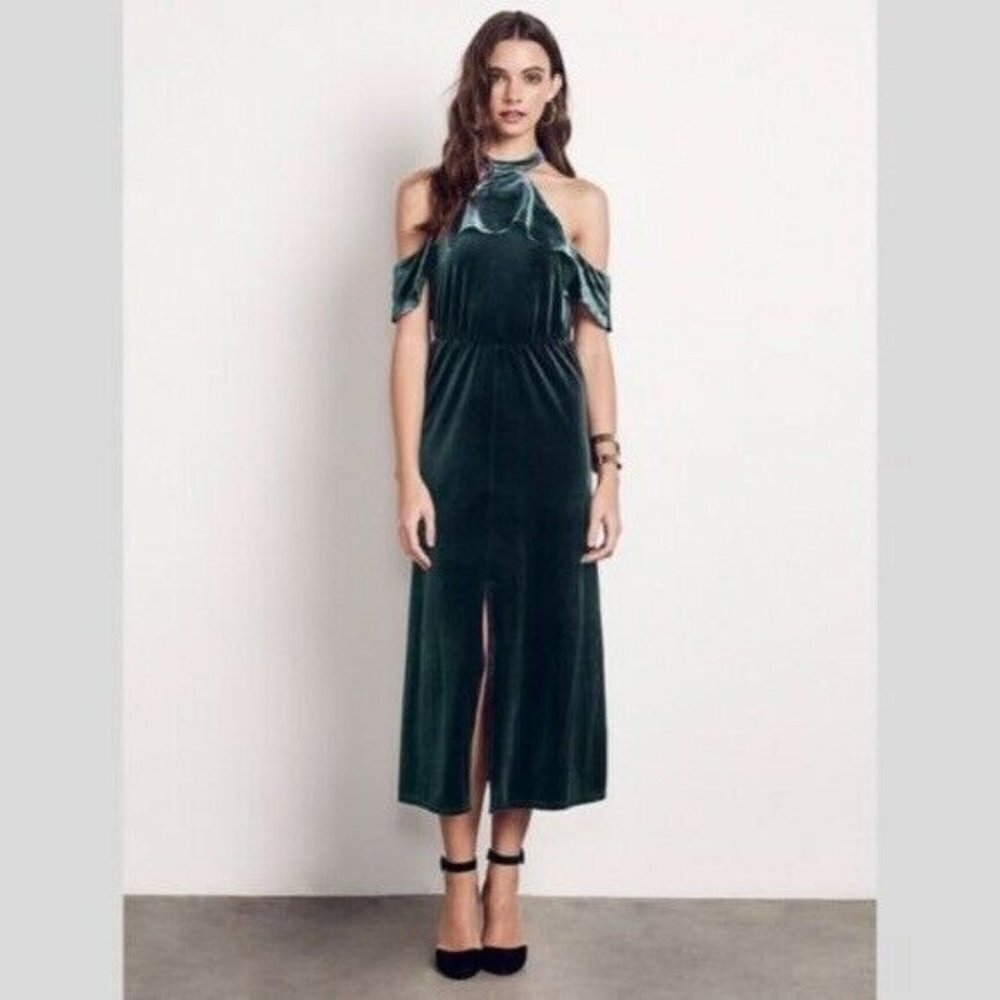 ALI & JAY Dress Women Small Queen of the Disco Dark Green NWT Crushed Velvet
